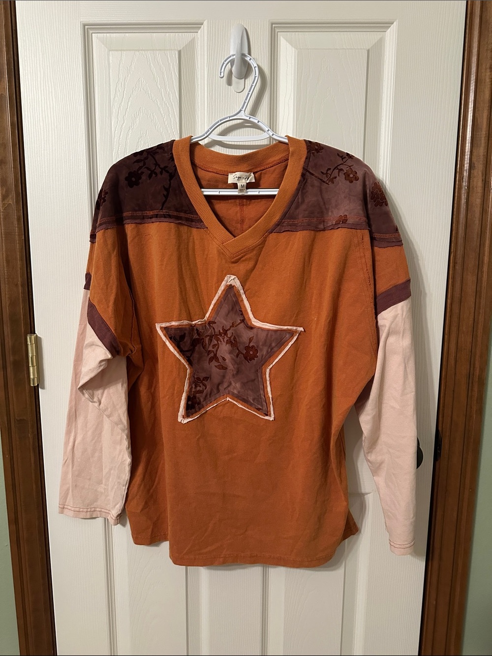 Women's Rust Layered-Look Long Sleeve Top with Star Appliqué
